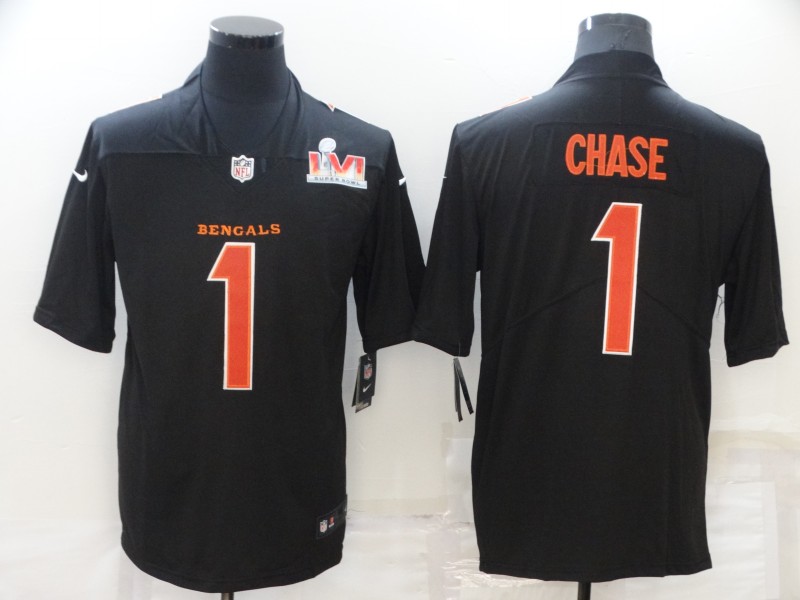 Cheap Men Cincinnati Bengals 1 Chase Black 2022 Super Bowl Vapor Untouchable Limited Nike NFL Jersey